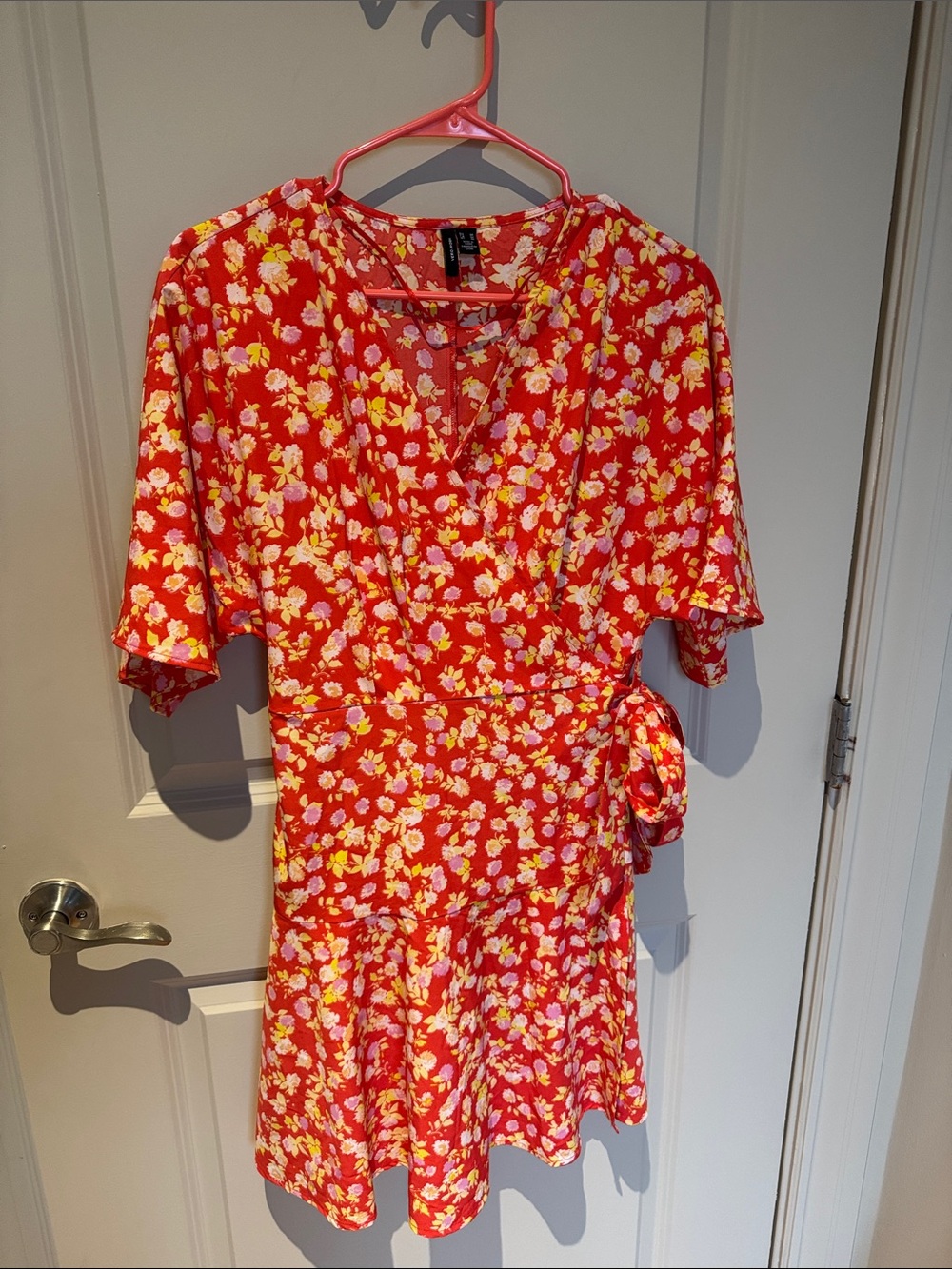 Vero Moda Red Floral Wrap Mini Dress with Yellow & White Print